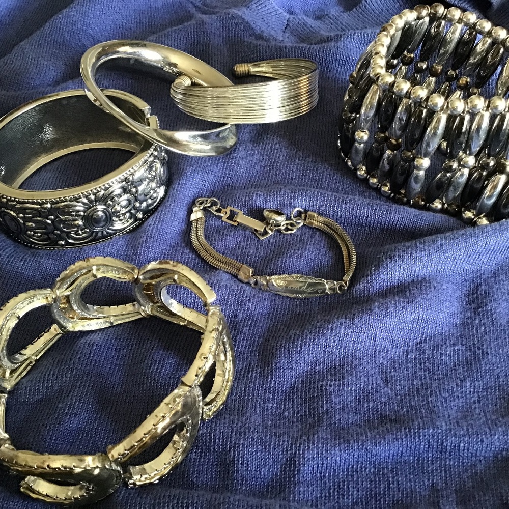 6 bracelet lot silver tone